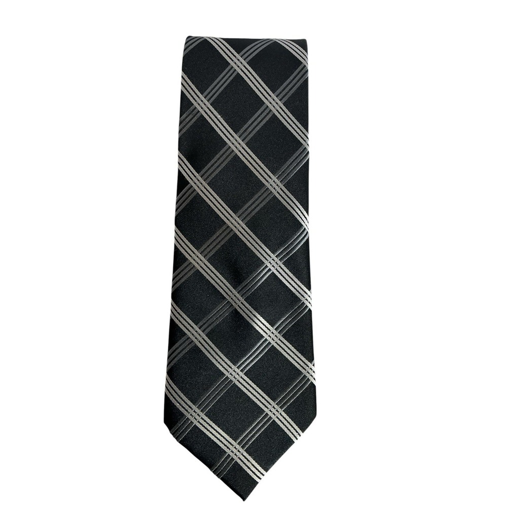 Vtg 60" X 4" Bugatti Mens Necktie Black/Silver Luxury Silk Formal Or Executive